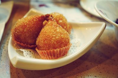 Close-up of cake in plate on table