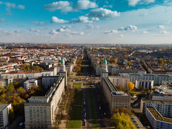 High angle view of buildings in city