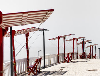 Low angle view of pier at construction site against clear sky