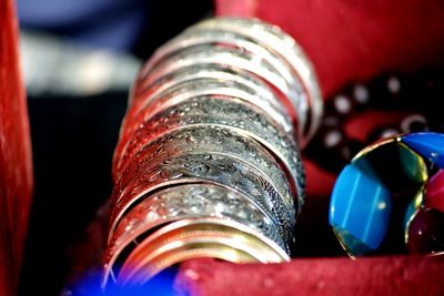 Collection of silver bangles in jewelry box