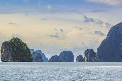 The sea, the mountains in phang nga bay, phangnga thailand.