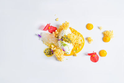 High angle view of fruits against white background