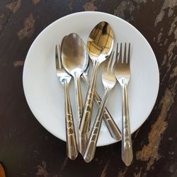 High angle view of dessert in plate on table