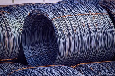 Close-up of steel cables at factory