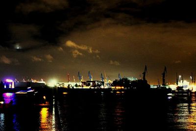 View of harbor at night