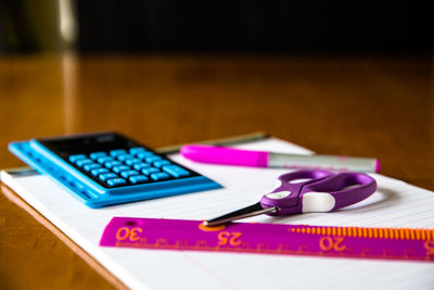 Close-up of multi colored pencils on table