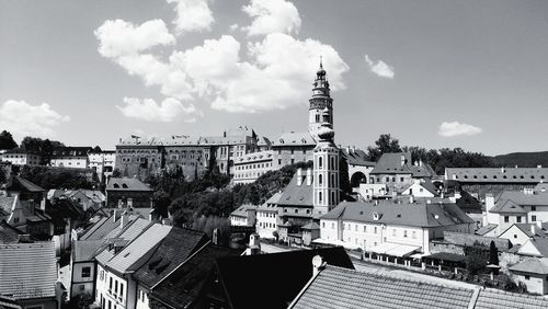 High angle view of buildings in city