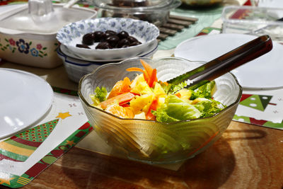 High angle view of food on table