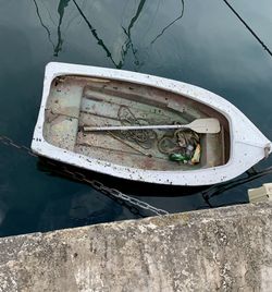 High angle view of fishing boat in lake