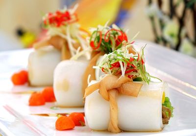 Close-up of chinese food served in plate