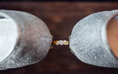 Close-up of wedding rings on heart shape