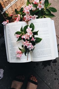 High angle view of flower vase on table