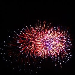 Low angle view of firework display at night