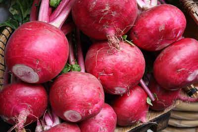 Close-up of radishes for sale at market stall