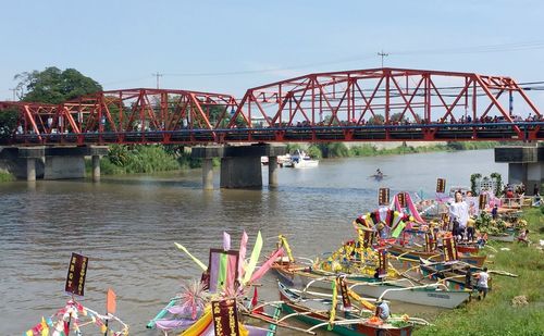 Bridge over river against clear sky