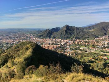 High angle view of town against sky