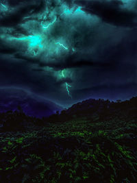 Scenic view of storm clouds over landscape