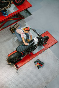 High angle view of machine part