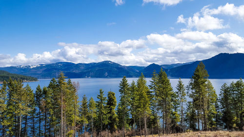 Scenic view of lake against cloudy sky