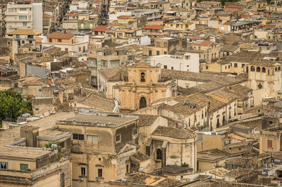 Aerial landscape of scicli with beautiful historic buildings in the baroque style