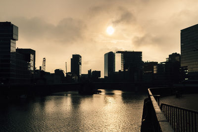 City skyline at sunset