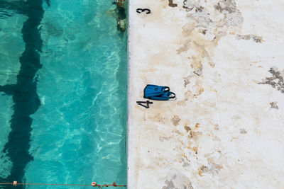 High angle view of swimming in pool