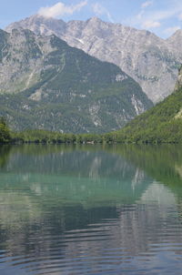 Scenic view of lake with mountains in background