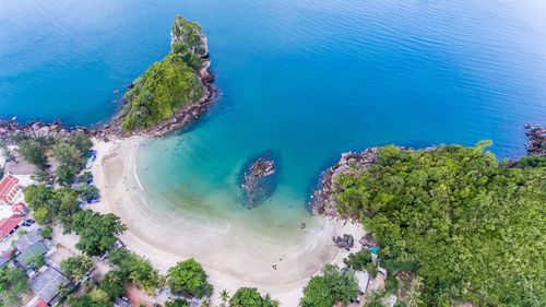 Panoramic view of sea against blue sky