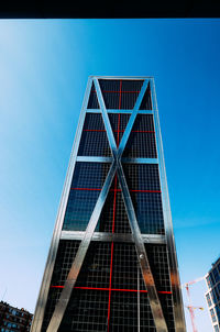 Low angle view of modern building against clear blue sky