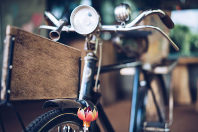 Close-up of bicycle parked