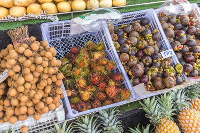 High angle view of fruits for sale