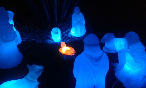 Close-up of illuminated blue light at night