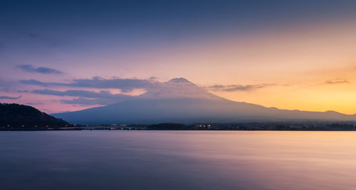 Scenic view of lake against sky during sunset