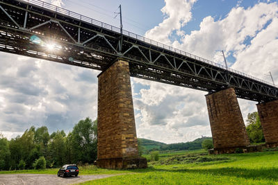 Bridge over field against sky