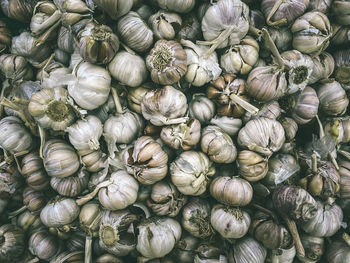 Full frame shot of garlic for sale at market