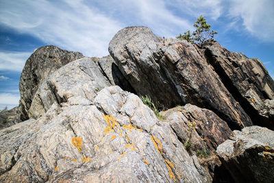 Low angle view of rocky mountains