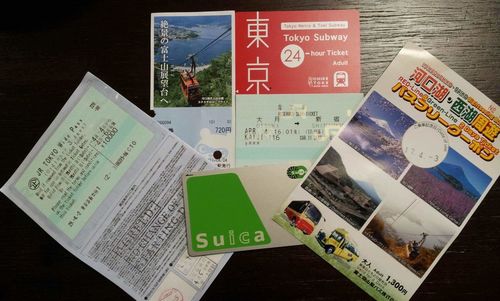 High angle view of information sign on table