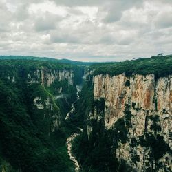 Scenic view of mountains against cloudy sky