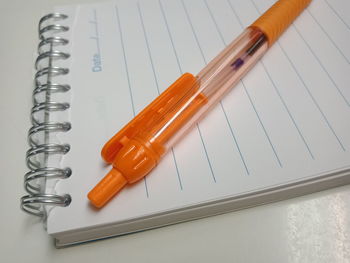 High angle view of pen on table