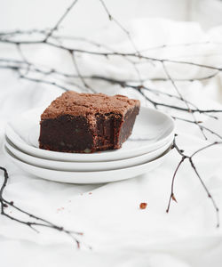 Close-up of cake in plate on table