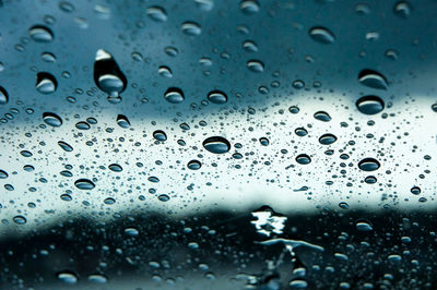 Full frame shot of raindrops on glass window