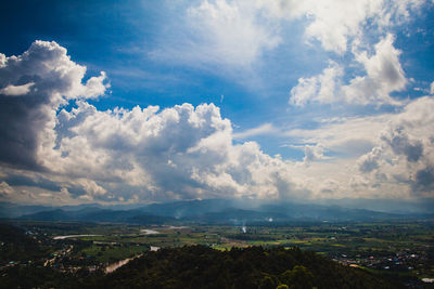 High angle shot of townscape against sky