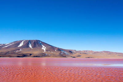 Scenic view of snowcapped mountain against blue sky