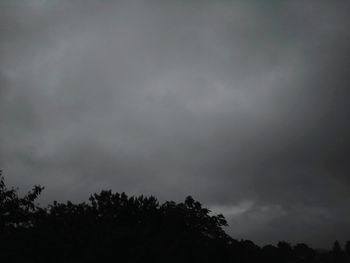 Low angle view of trees against cloudy sky