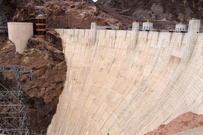 High angle view of dam against mountain