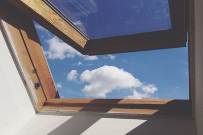 Low angle view of building against blue sky