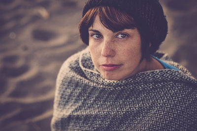 High angle portrait of woman at beach