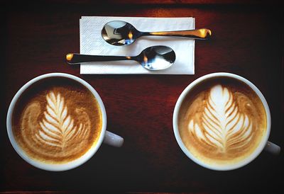 Directly above shot of coffee cup on table