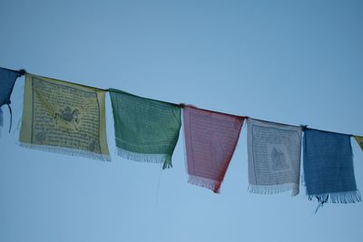 Low angle view of buntings against sky