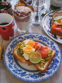 Close-up of breakfast served on table